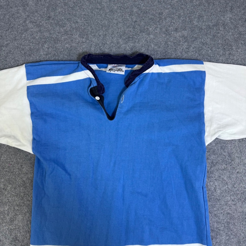 Vintage 80s Halbro Rugby Imports Mens Blue White Orange Striped Shirt USA Made M - Picture 3 of 8
